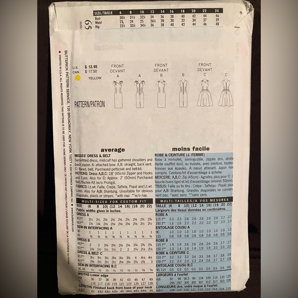 Butterick Dress Pattern - Picture 3 of 3